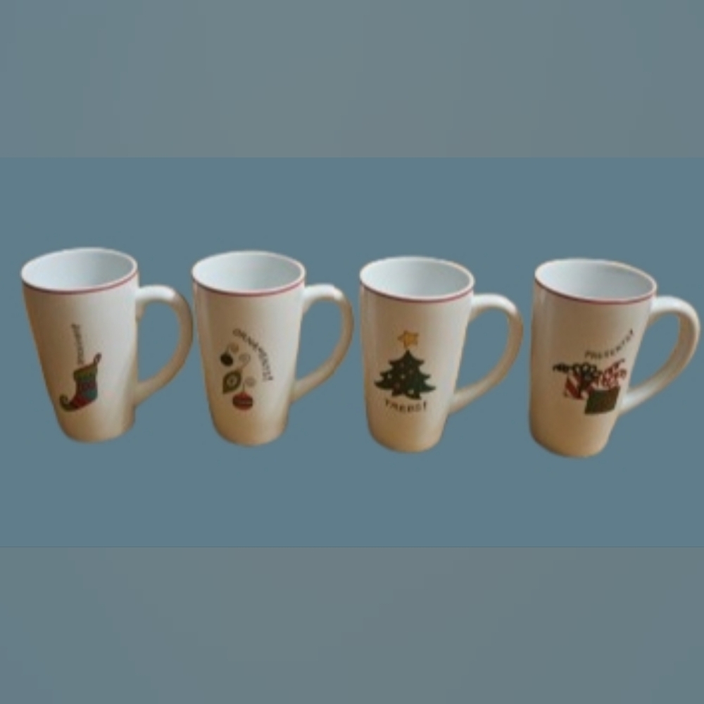 *NWOT Gourmet by Fitz and Floyd Happy Holidays Tall Latte Mugs Set of 4